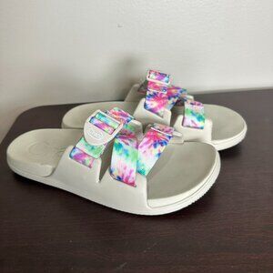 Chaco Chillos Slide Sandal Size 8 Women Light Tie Dye Vegan Adjustable Flip Flop